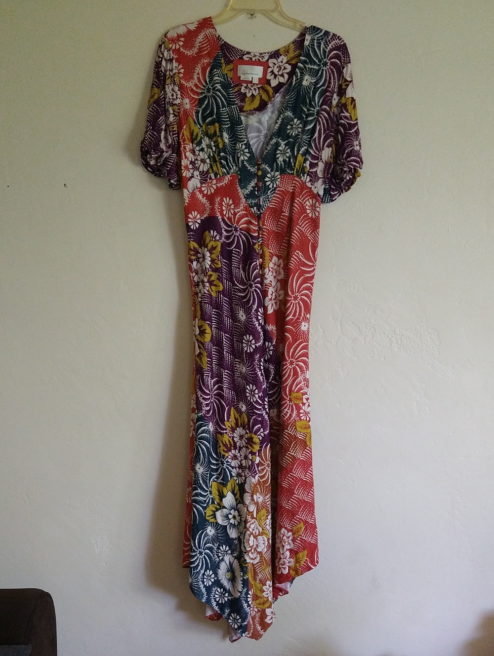 Anthropologie Multi-Color Floral V-Neck Asymmetrical Maxi Dress Size 12